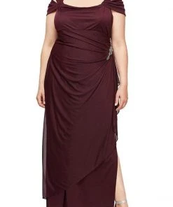 Alex Evenings - 132902 Jewel Accent Waist Cold Shoulder Mesh Dress