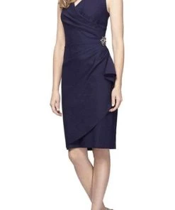 Alex Evenings - 134005 Faux Surplice Fitted Dress With Jewel Accent