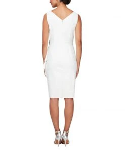 Alex Evenings - 134005 Faux Surplice Fitted Dress With Jewel Accent