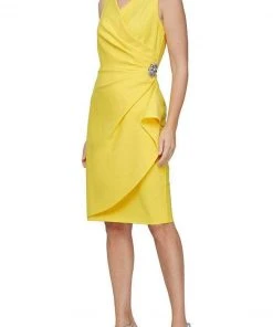 Alex Evenings - 134005 Faux Surplice Fitted Dress With Jewel Accent