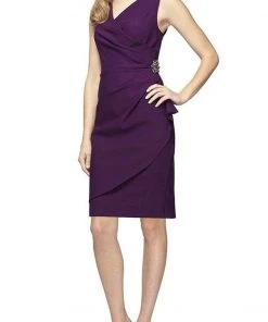 Alex Evenings - 134005 Faux Surplice Fitted Dress With Jewel Accent