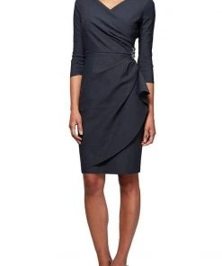 Alex Evenings - 134134 Quarter Sleeves Surplice Bodice Sheath Dress