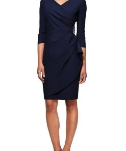 Alex Evenings - 134134 Quarter Sleeves Surplice Bodice Sheath Dress