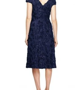 Alex Evenings - 2121570 Bateau Rosette Lace A-Line Dress 10 Alex Evenings - 2121570 Bateau Rosette Lace A-Line Dress
