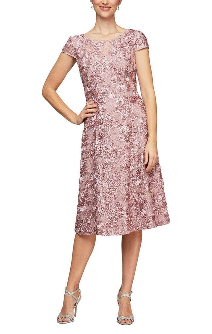 Alex Evenings - 2121570 Bateau Rosette Lace A-Line Dress 7 Alex Evenings - 2121570 Bateau Rosette Lace A-Line Dress