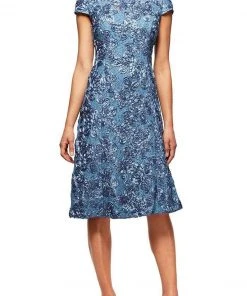 Alex Evenings - 2121570 Bateau Rosette Lace A-Line Dress