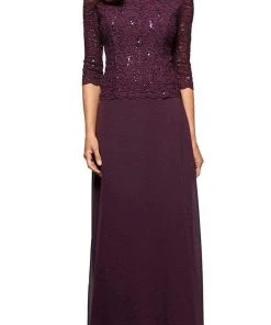 Alex Evenings - 212318 Quarter Sleeve Sparkly Lace And Chiffon Dress