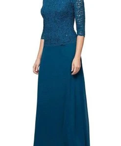 Alex Evenings - 212318 Quarter Sleeve Sparkly Lace And Chiffon Dress