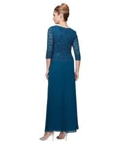 Alex Evenings - 212318 Quarter Sleeve Sparkly Lace And Chiffon Dress