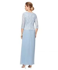 Alex Evenings - 212318 Quarter Sleeve Sparkly Lace And Chiffon Dress