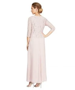 Alex Evenings - 212318 Quarter Sleeve Sparkly Lace And Chiffon Dress