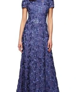 Alex Evenings - 212788 Rosette Lace Sequin Short Sleeve A-Line Gown