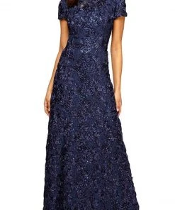 Alex Evenings - 212788 Rosette Lace Sequin Short Sleeve A-Line Gown
