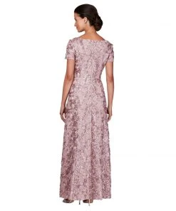 Alex Evenings - 212788 Rosette Lace Sequin Short Sleeve A-Line Gown