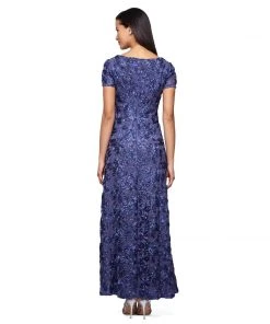 Alex Evenings - 212788 Rosette Lace Sequin Short Sleeve A-Line Gown