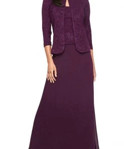 Alex Evenings - 225053 Square Neck Jacquard Knit Jacket Dress