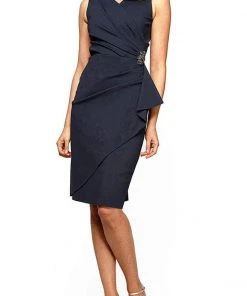 Alex Evenings - 234005 Faux Wrap Fitted Dress With Jewel Accent