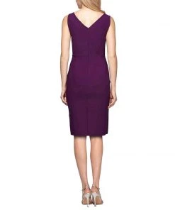 Alex Evenings - 234005 Faux Wrap Fitted Dress With Jewel Accent