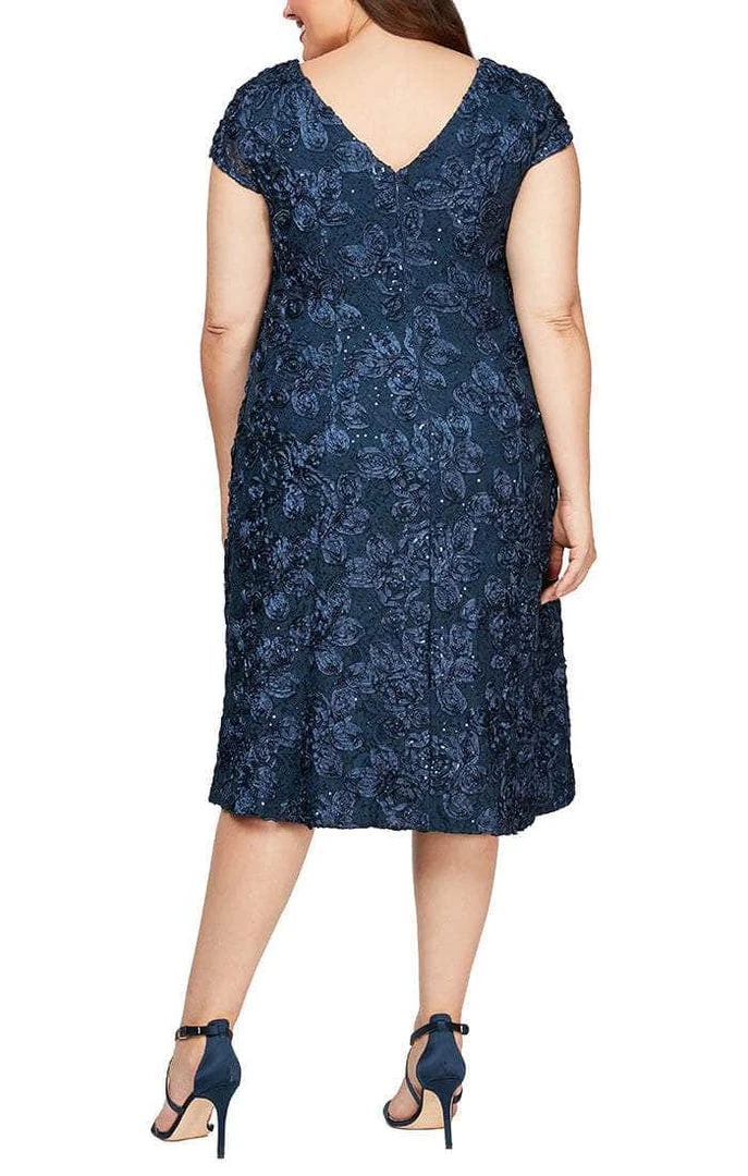 Alex Evenings - 4121570 Lace Cap Sleeves Plus Size Knee Length Dress 8 Alex Evenings - 4121570 Lace Cap Sleeves Plus Size Knee Length Dress