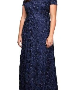 Alex Evenings - 412788 Short Sleeve Rosette A-line Dress