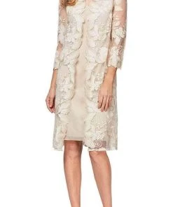 Alex Evenings - 81122337 Embroidered Lace Jacket Midi Dress