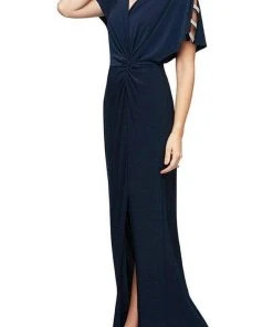 Alex Evenings - 81351544 V Neck Full Length Flowy Dress
