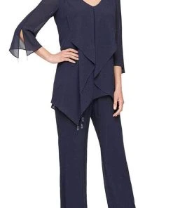 Alex Evenings - 8192004 Frilled Top Chiffon Pantsuit