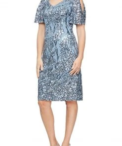 Alex Evenings - 8196728 Short Flutter Sleeves Sequin Dress