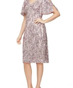 Alex Evenings - 8196728 Short Flutter Sleeves Sequin Dress