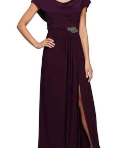 Alex Evenings - 82351491 Cowl Brooch Accented Matte Jersey Dress