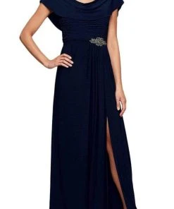 Alex Evenings - 82351491 Cowl Brooch Accented Matte Jersey Dress