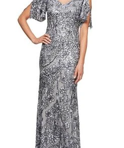 Alex Evenings - 8296611 Cold Shoulder Floral Sequined Dress