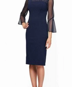 Alex Evenings - 8460208 Quarter Belle Sleeves Knee Length Dress 11 Alex Evenings - 8460208 Quarter Belle Sleeves Knee Length Dress