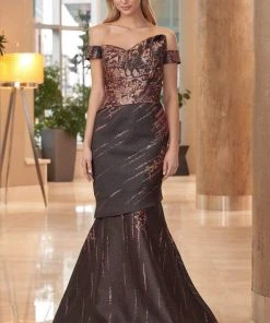 Alexander By Daymor - 1054B Detachable Skirt Floral Print Trumpet Gown