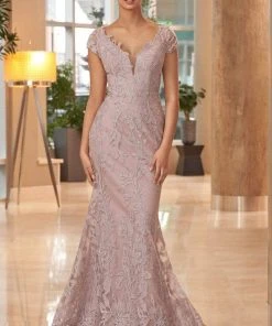 Alexander By Daymor - 1066 Embroidered Cap Sleeves Trumpet Gown
