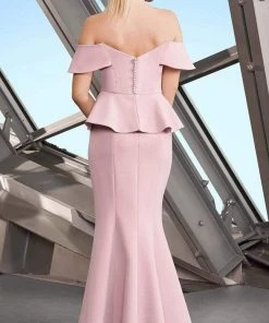 Alexander By Daymor - 1151 Off-Shoulder Trumpet Dress With Peplum