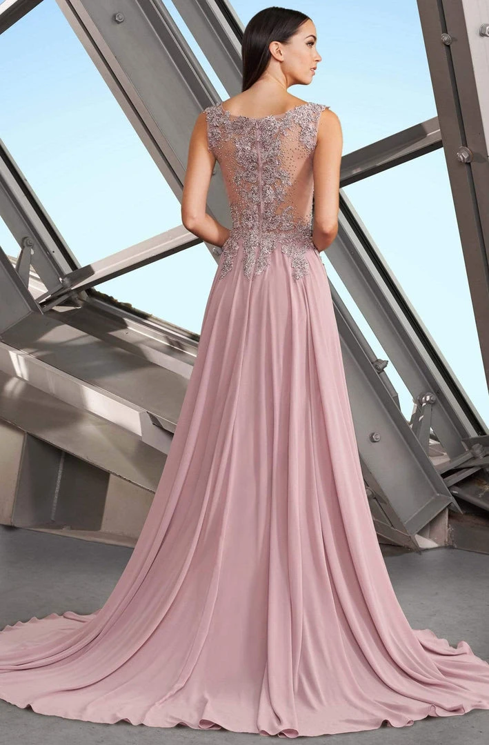 Alexander By Daymor - 1157 Beaded Appliqued High Slit Chiffon Dress 4 Alexander By Daymor - 1157 Beaded Appliqued High Slit Chiffon Dress