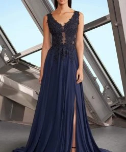 Alexander By Daymor - 1157 Beaded Appliqued High Slit Chiffon Dress 10 Alexander By Daymor - 1157 Beaded Appliqued High Slit Chiffon Dress