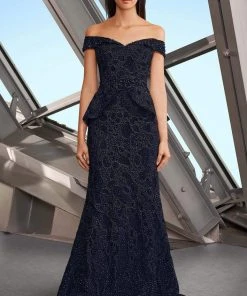 Alexander By Daymor - 1168 Embroidered Off-Shoulder Trumpet Dress