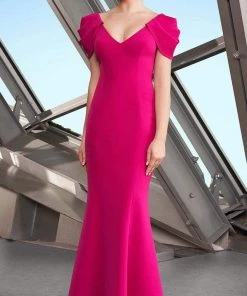 Alexander By Daymor - 1175 V-Neck Origami Pleated Sleeves Trumpet Gown