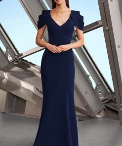 Alexander By Daymor - 1175 V-Neck Origami Pleated Sleeves Trumpet Gown 9 Alexander By Daymor - 1175 V-Neck Origami Pleated Sleeves Trumpet Gown