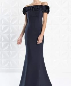 Alexander By Daymor - 1280 Ruffled Off-Shoulder Trumpet Dress