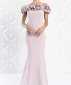 Alexander By Daymor - 1280 Ruffled Off-Shoulder Trumpet Dress