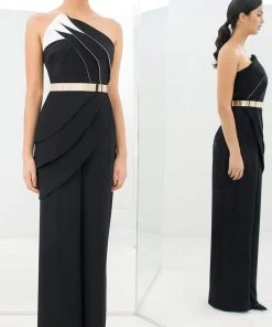 Alexander By Daymor - 1382 Strapless Asymmetric Neck Jumpsuit