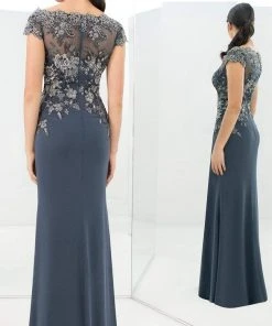 Alexander By Daymor - 1392 Wide V Neck Floral Embroidered Gown