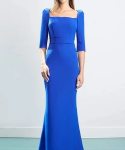 Alexander By Daymor - 1457 Quarter Sleeves Square Neck Sheath Dress