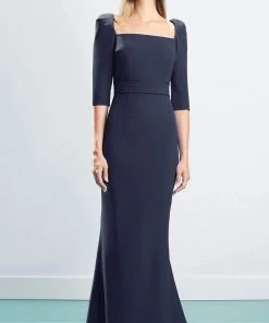 Alexander By Daymor - 1457 Quarter Sleeves Square Neck Sheath Dress