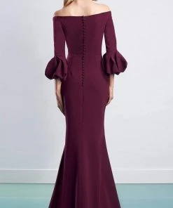 Alexander By Daymor - 1478 Quarter Sleeves Pleated Trumpet Dress