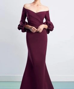 Alexander By Daymor - 1478 Quarter Sleeves Pleated Trumpet Dress