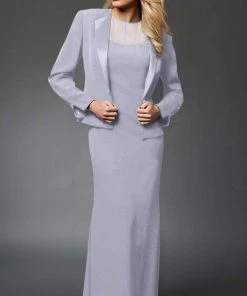 Alexander By Daymor - 2105 Classy Sheer Beaded Yoke Sheath Gown With Jacket